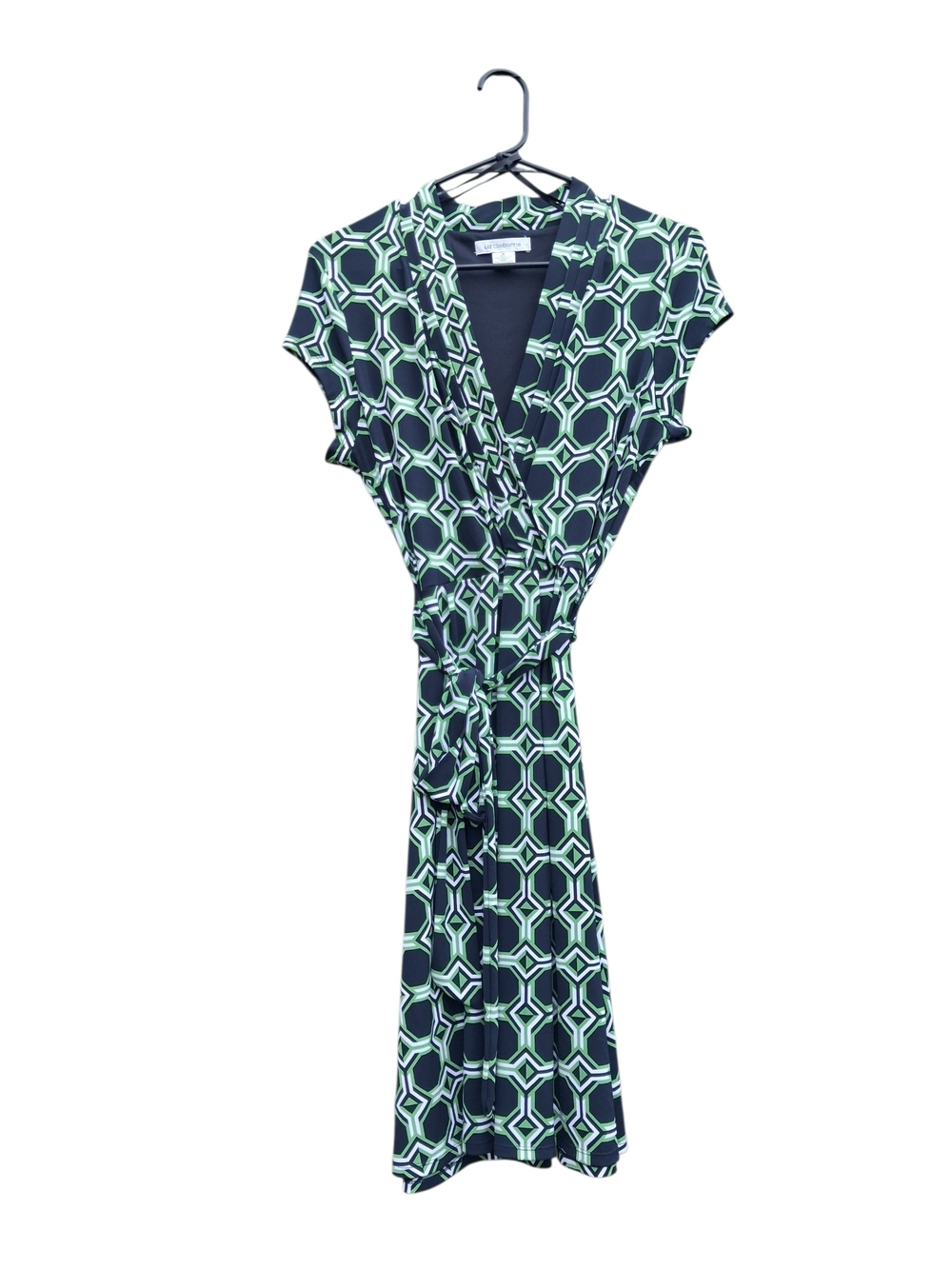 Liz Claiborne Navy & Mint Geometric Wrap Midi Dress